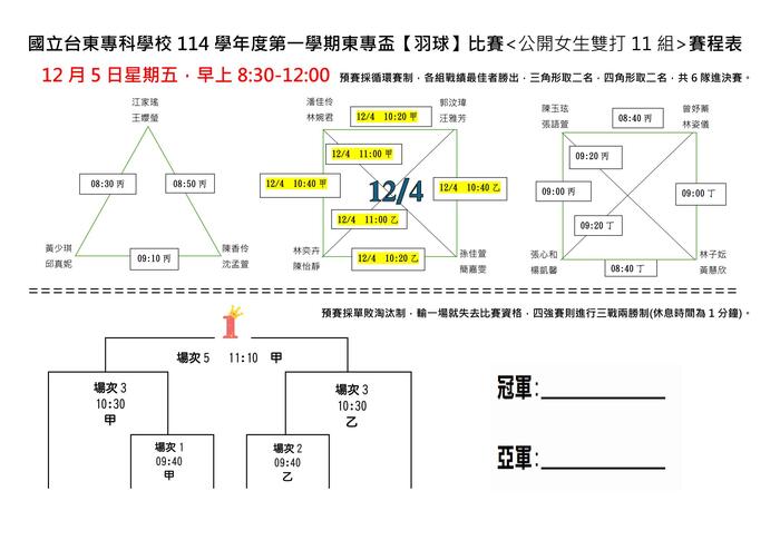 114-1【東專盃】羽球比賽賽程表-1205更新圖片