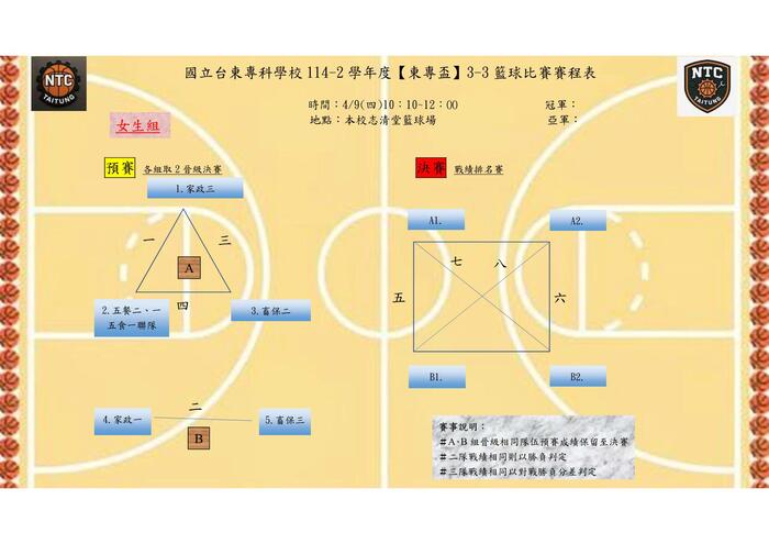 114-2「東專盃」班際籃球賽程表圖片