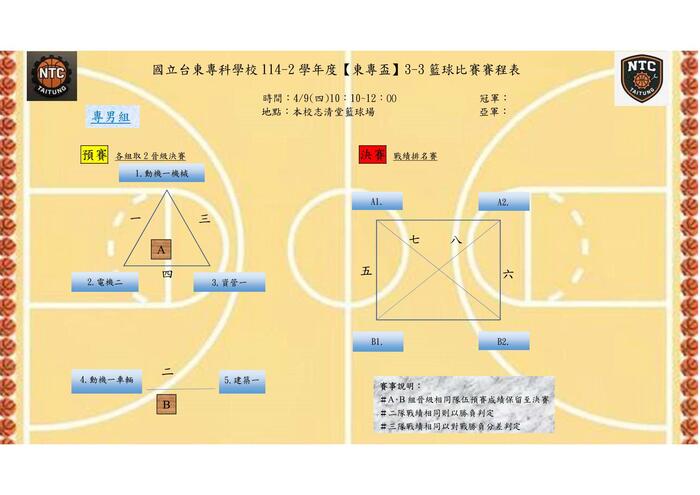 114-2「東專盃」班際籃球賽程表圖片
