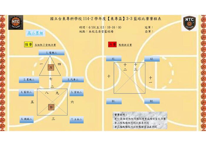 114-2「東專盃」班際籃球賽程表圖片