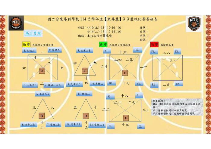 114-2「東專盃」班際籃球賽程表圖片