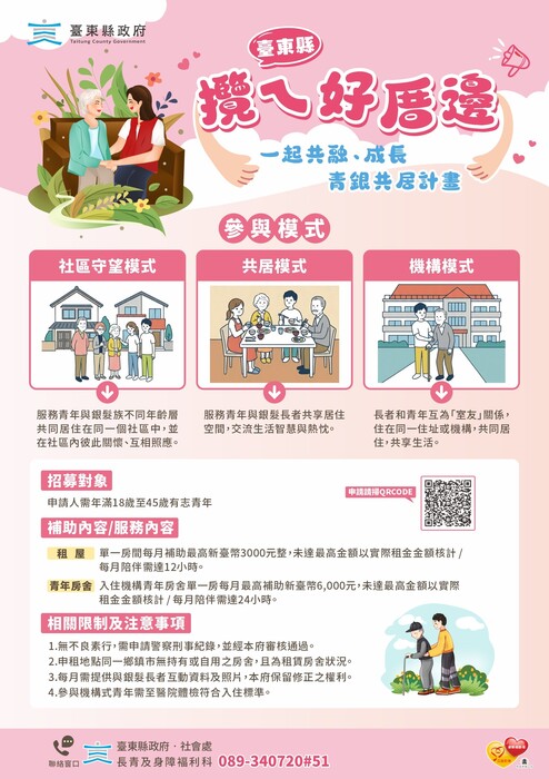 台東縣政府推動「攬ㄟ好厝邊~一起共融、成長青銀共居」計畫宣導圖片